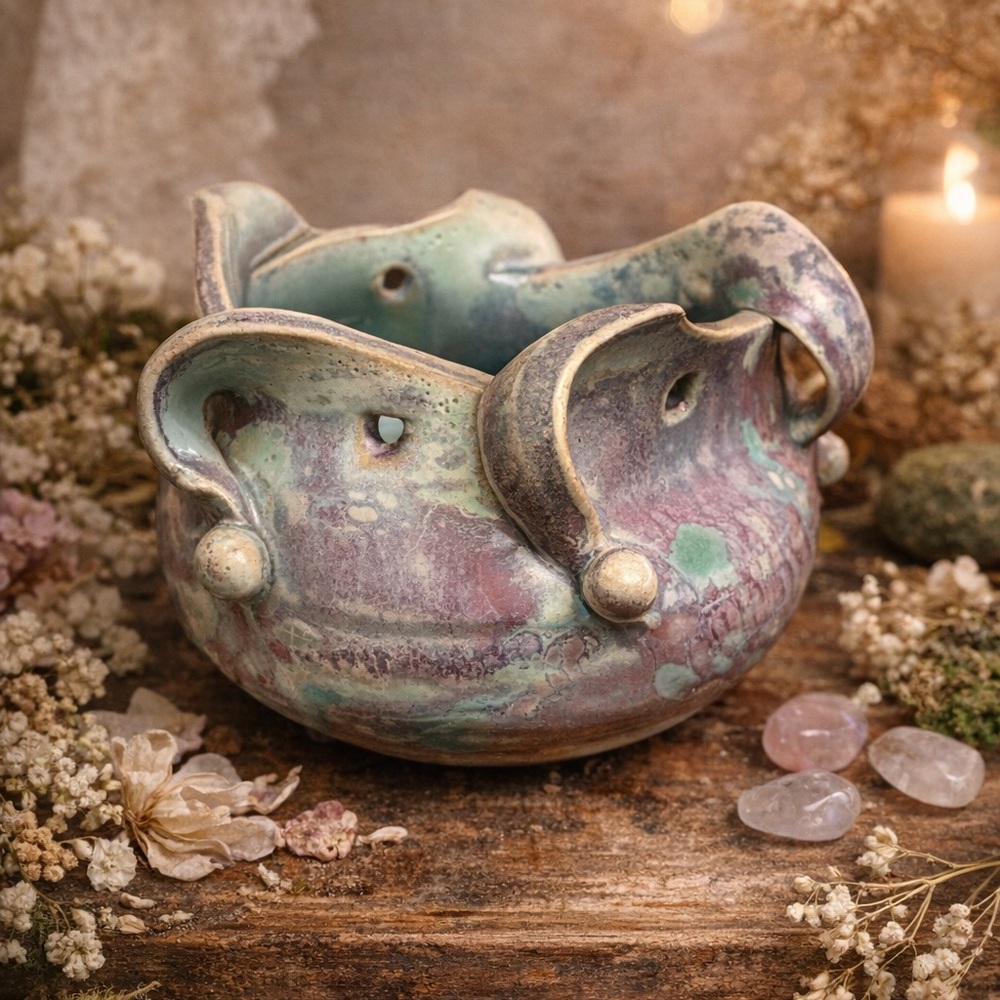 Sculptural Lavender & Teal Ceramic Accent Bowl – Abigails Pottery